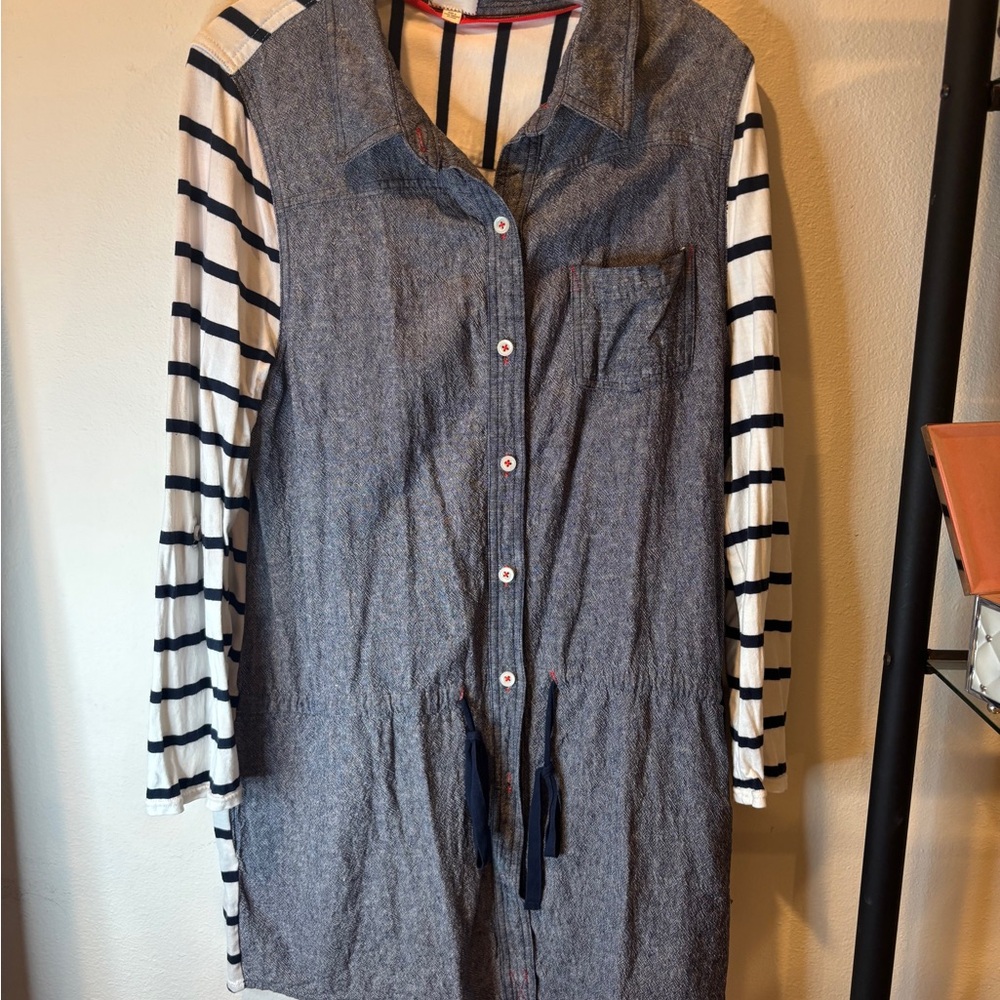 Striped Sleeve Denim Utility Jacket